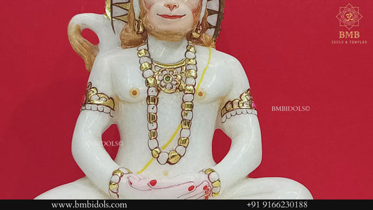 Marble Hanuman Statue in Sitting Posture made in Makrana Marble