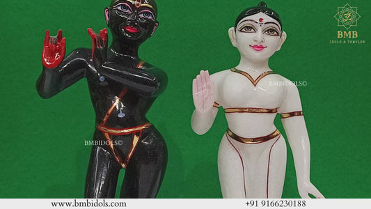 Marble Iskcon Radha Krishna Statue in Black & White Marble in 12inches