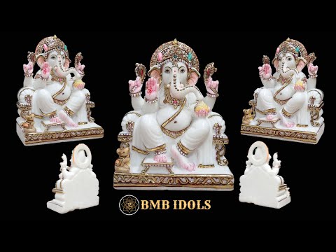 Marble Ganesha Murti in small size in pure white Marble in 9inch