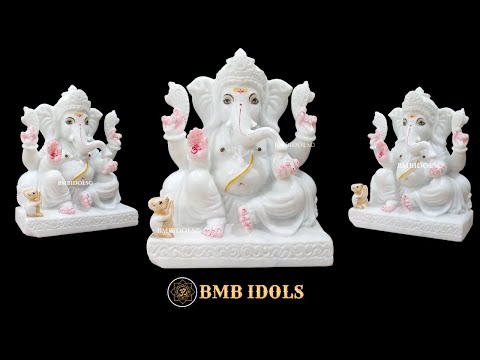 White Marble Ganesh Ji Murti in the Sitting posture in Vietnam Marble in 10inch